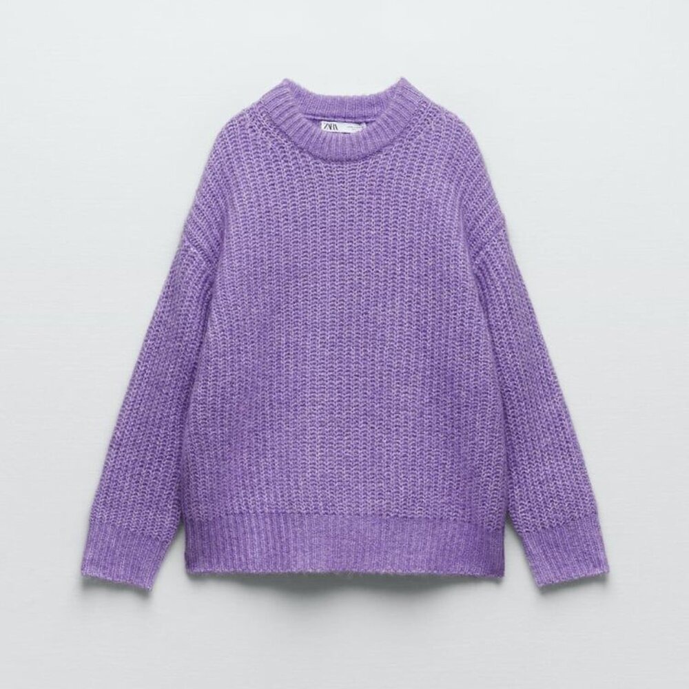 Zara Chunky Oversized Wool Alpaca Blend Knit Sweater S Purple